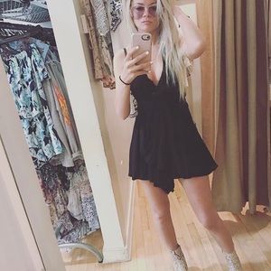 Black backless wrap romper